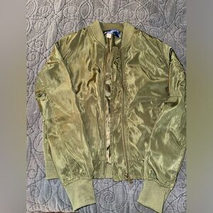blue rain green bomber jacket